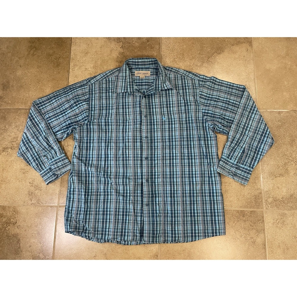CODY JAMES MEN'S BLUE Sz 2XL PLAID WESTERN COWBOY LONG SLEEVE SHIRT